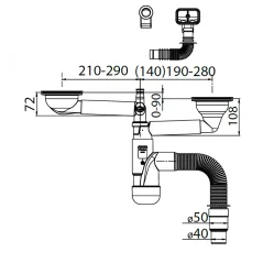 Syfon zlewozmywakowy butelkowy podwójny 40/50 z przyłączem do pralki i zmywarki Crudo