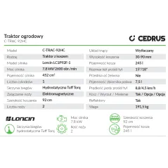 Traktorek Cedrus C-TRAC-92HC Cedrus Garden Traktorek kosiarka