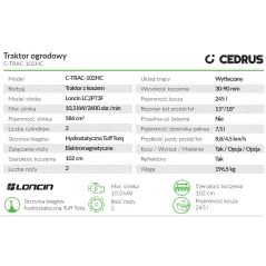 Traktorek Cedrus C-TRAC-102HC Cedrus Garden Traktorek kosiarka