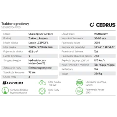 Traktorek Cedrus Challenge AJ 92/16H Loncin LC1P92F1 NOWA MASKA