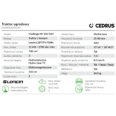 Traktorek Cedrus Challenge MJ 102/22H Loncin LC2P77F NOWA MASKA