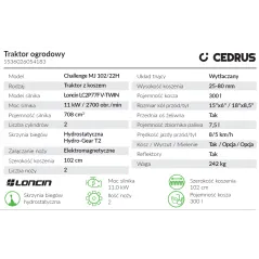 Traktorek Cedrus Challenge MJ 102/22H Loncin LC2P77F NOWA MASKA