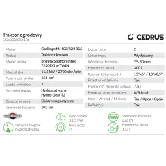 Traktorek Cedrus Challenge MJ 102/22H B&S Intek 7220EXi NOWA MASKA