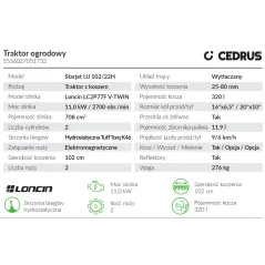 Traktorek Cedrus Starjet UJ 102/22H Loncin LC2P77F NOWA MASKA