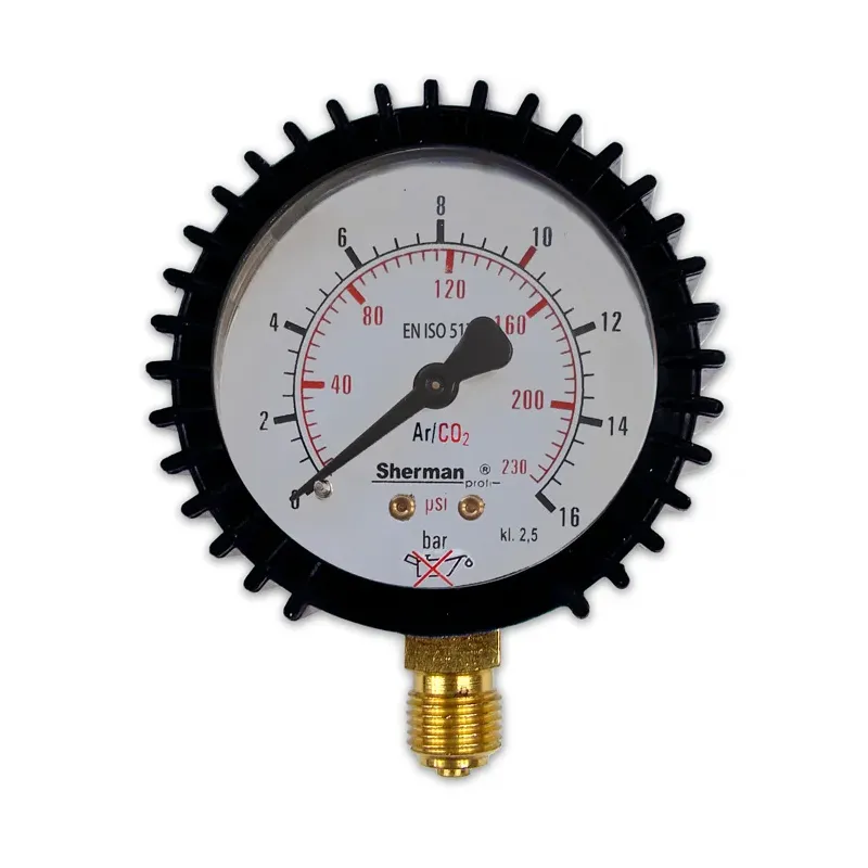 Manometr z osłoną fi 63 mm 16 bar - 1/4" CO2/Ar TURBO