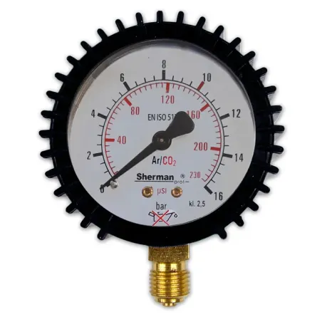 Manometr z osłoną fi 63 mm 16 bar - 1/4 CO2/Ar TURBO