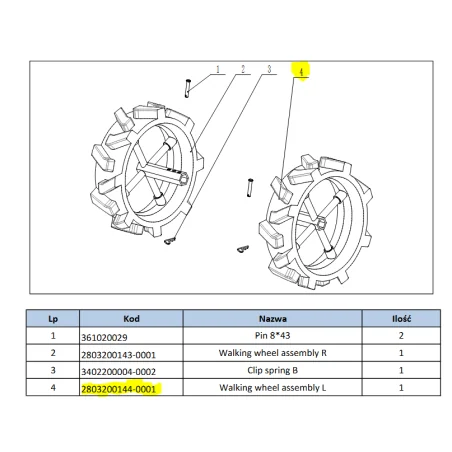 Koło lewe Cedrus glebogryzarka GLX540 części Cedrus