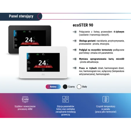 DURO SYSTEM- STEROWANIE- PRZEWODOWY PANEL POKOJOWY ECO STER90 DO ECO FLOOR CZARNY