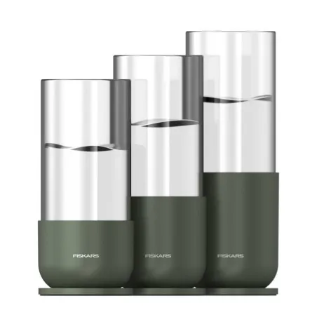 Zestaw do propagacji roślin Fiskars Plant Care 3 sztuki szklanych pojemników z metalową podstawą