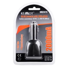 Ładowarka samochodowa 2x gn.USB typ A 5V 2000mA