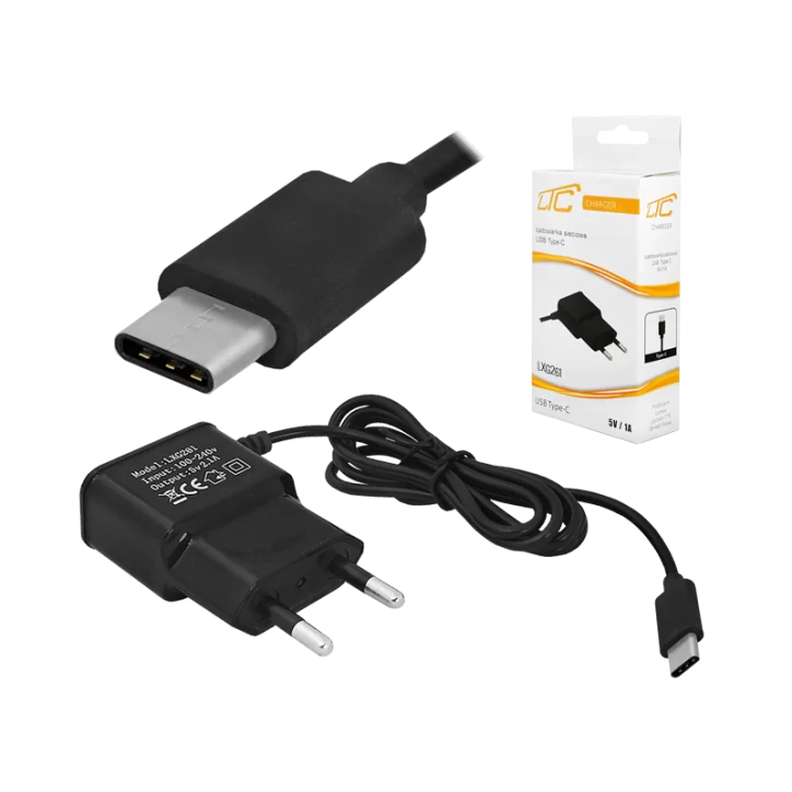 Ładowarka sieciowa USB typ C 2100 mA czarna LXG261