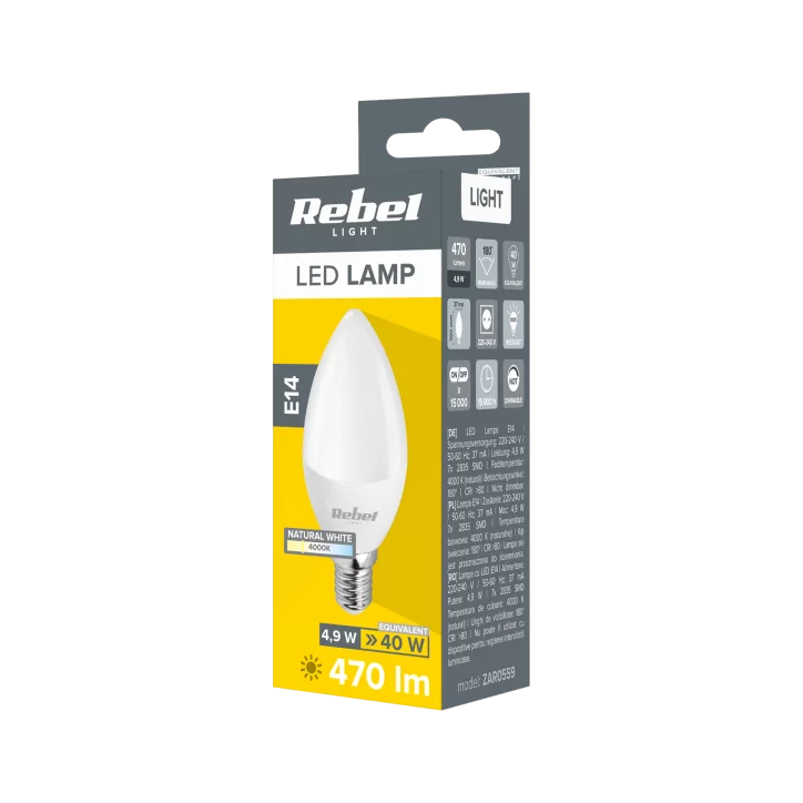 Lampa Led Rebel 5W świeca 4000K, 230V