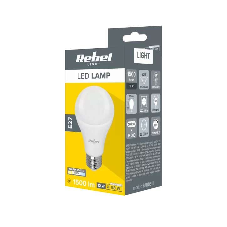 Lampa LED Rebel A60 12W, E27, 3000K, 230V