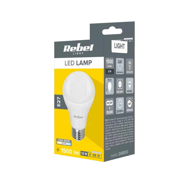 Lampa LED Rebel A60 12W, E27, 6500K, 230V