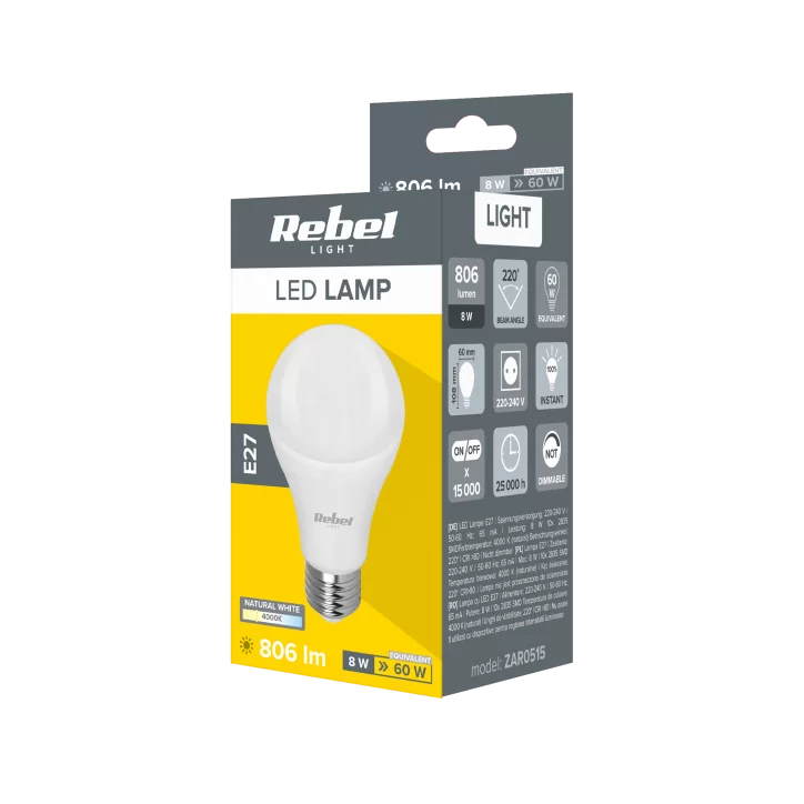 Lampa LED Rebel A60 8W , E27. 4000K, 230V