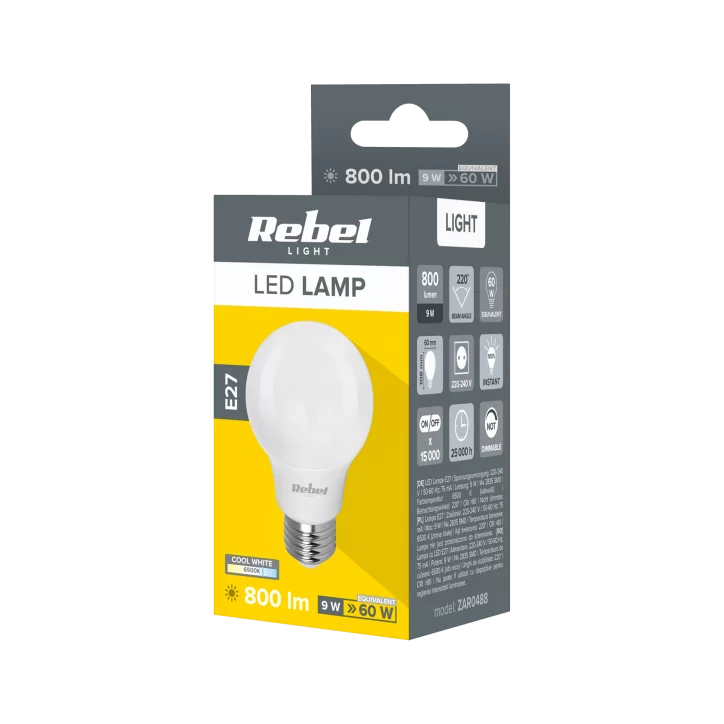 Lampa LED Rebel A60 9W, E27, 6500K, 230V