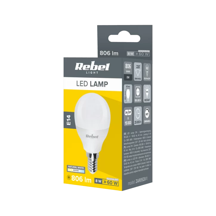 Lampa Led Rebel G45, 8W, E14 4000K, 230V