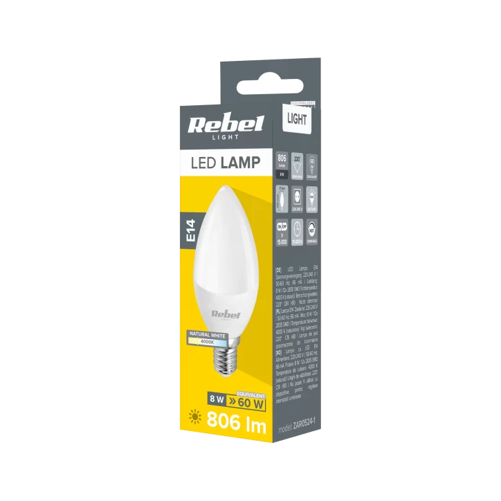 Lampa Led Rebel świeca 8W, E14, 4000K, 230V