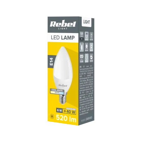 Lampa LED Rebel, świeca 6W, E14, 6500K., 230V
