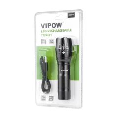 Latarka aluminiowa 10 W z funkcją zoom i kablem micro USB do ładowania