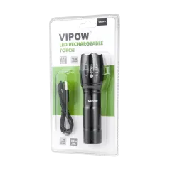 Latarka aluminiowa 10 W z funkcją zoom i kablem micro USB do ładowania