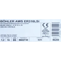 Bohler MIG drut spawalniczy 316LSi chromowo-niklowy 1.2X15kg szpula (cena za 1 szpulę)