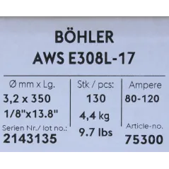 Bohler MMA elektroda spawalnicza chromowo-niklowa 308L 3.2x350/4.4paczka/17.6karton (cena za 1 paczkę)