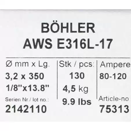 Bohler MMA elektroda spawalnicza chromowo-niklowa 316L 3.2x350/4.5paczka/18.0karton (cena za 1 paczkę)