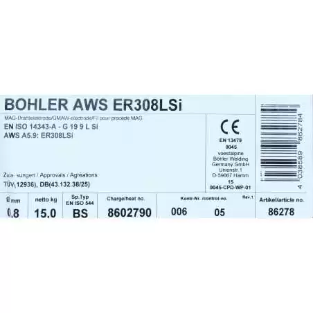 Bohler MIG drut spawalniczy 308LSi chromowo-niklowy 0.8X15kg szpula (cena za 1 szpulę)