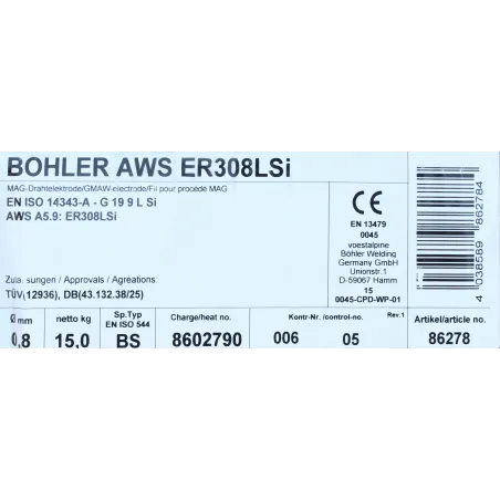 Bohler MIG drut spawalniczy 308LSi chromowo-niklowy 0.8X15kg szpula (cena za 1 szpulę)