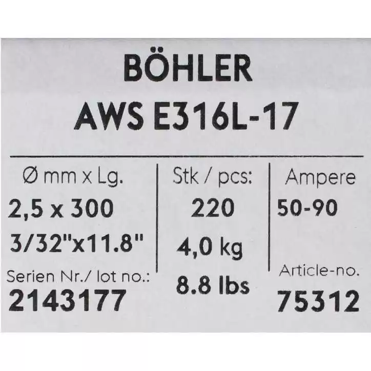 Bohler MMA elektroda spawalnicza chromowo-niklowa 316L 2.5x300/4.0paczka/16.0karton (cena za 1 paczkę) Bohler MMA elektroda spawalnicza chromowo-niklowa 316L 2.5x300/4.0paczka/16.0karton (cena za 1 paczkę)