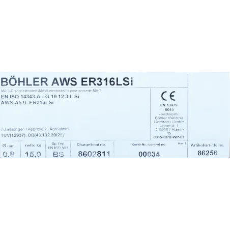 Bohler MIG drut spawalniczy 316LSi chromowo-niklowy 0.8X15kg szpula (cena za 1 szpulę)