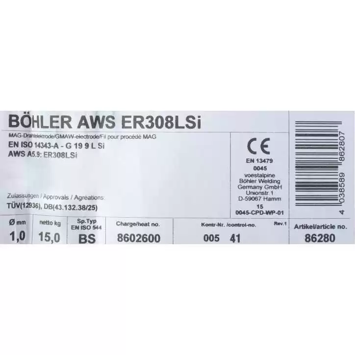 Bohler MIG drut spawalniczy 308LSi chromowo-niklowy 1.0X15kg szpula (cena za 1 szpulę) Bohler MIG drut spawalniczy 308LSi chromowo-niklowy 1.0X15kg szpula (cena za 1 szpulę)