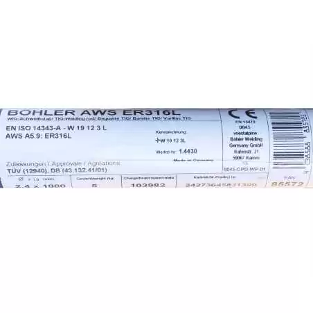Bohler TIG drut spawalniczy pręt TIG 316L chromowo-niklowy 2.4x1000/opk. 5kg (cena za 1kg)