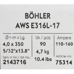 Bohler MMA elektroda spawalnicza chromowo-niklowa 316L 4.0x350/4.7paczka/18.8karton (cena za 1 paczkę)