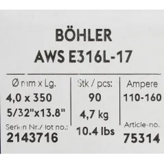 Bohler MMA elektroda spawalnicza chromowo-niklowa 316L 4.0x350/4.7paczka/18.8karton (cena za 1 paczkę)