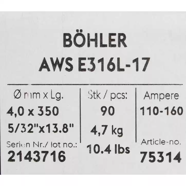Bohler MMA elektroda spawalnicza chromowo-niklowa 316L 4.0x350/4.7paczka/18.8karton (cena za 1 paczkę) Bohler MMA elektroda spawalnicza chromowo-niklowa 316L 4.0x350/4.7paczka/18.8karton (cena za 1 paczkę)