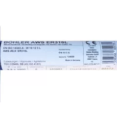Bohler TIG drut spawalniczy pręt TIG 316L chromowo-niklowy 3.2x1000/opk. 5kg (cena za 1kg)