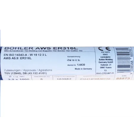 Bohler TIG drut spawalniczy pręt TIG 316L chromowo-niklowy 3.2x1000/opk. 5kg (cena za 1kg)