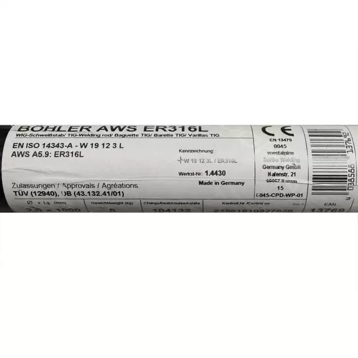 Bohler TIG drut spawalniczy pręt TIG 316L chromowo-niklowy 2.0x1000/opk. 5kg (cena za 1kg) Bohler TIG drut spawalniczy pręt TIG 316L chromowo-niklowy 2.0x1000/opk. 5kg (cena za 1kg)