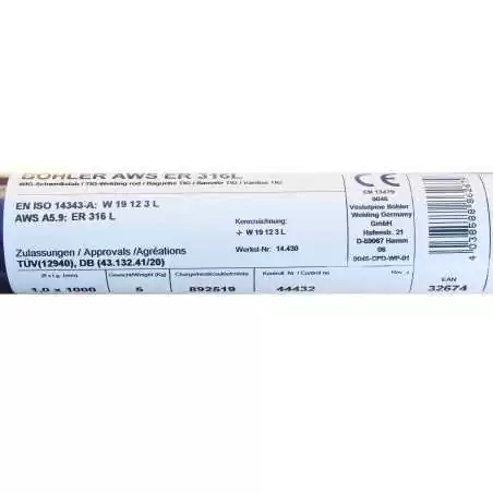 Bohler TIG drut spawalniczy pręt TIG 316L chromowo-niklowy 1.0x1000/opk. 5kg (cena za 1kg)