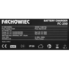 Mikroprocesorowy prostownik do akumulatorów samochodowych z funkcją rozruchu 12V/24V 250A FC-250