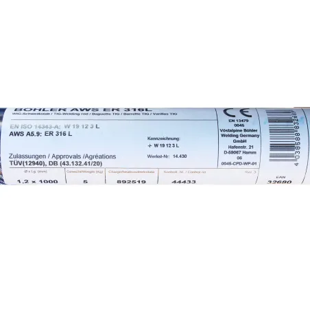 Bohler TIG drut spawalniczy pręt TIG 316L chromowo-niklowy 1.2x1000/opk. 5kg (cena za 1kg)