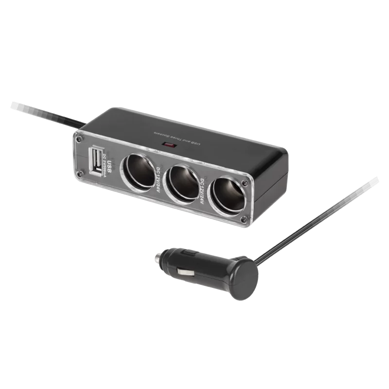 Rozgałęziacz gniazda zapalniczki x3+1xUSB 12V/24V MT-3