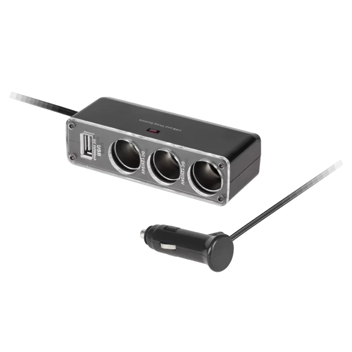 Rozgałęziacz gniazda zapalniczki x3+1xUSB 12V/24V MT-3 Rozgałęziacz gniazda zapalniczki x3+1xUSB 12V/24V MT-3