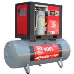 Sprężarka śrubowa Profi Kompressoren ARROW 7.5kW/500L zestaw na zbiorniku poziomym