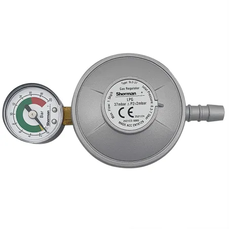 Reduktor LPG kątowy ze wskaźnikiem ciśnienia do butli turystycznej G3/8"LH