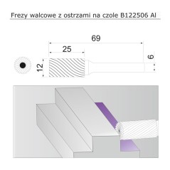 frez 12mm AL walcowy z ostrzami na czole B122506AL