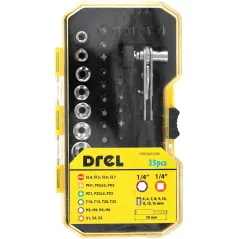 Zestaw końcówek wkrętakowych z grzechotką dwustronną, 35 szt.