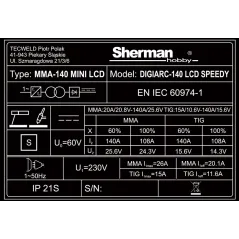 Sherman spawarka inwertorowa DIGIARC 140 LCD SPEEDY